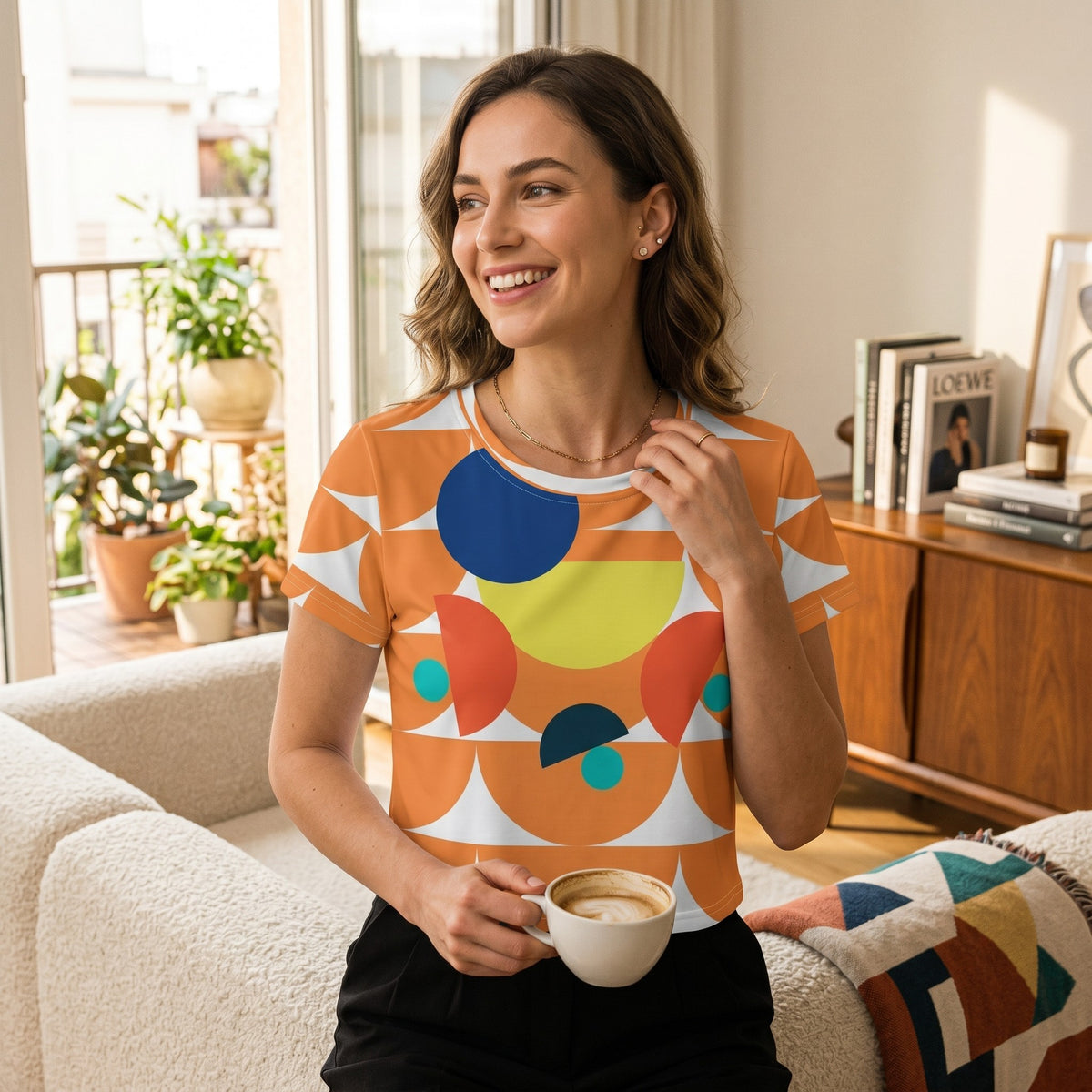 Orange Geometric Mushroom Graphic Crop Tee | All-Over Print