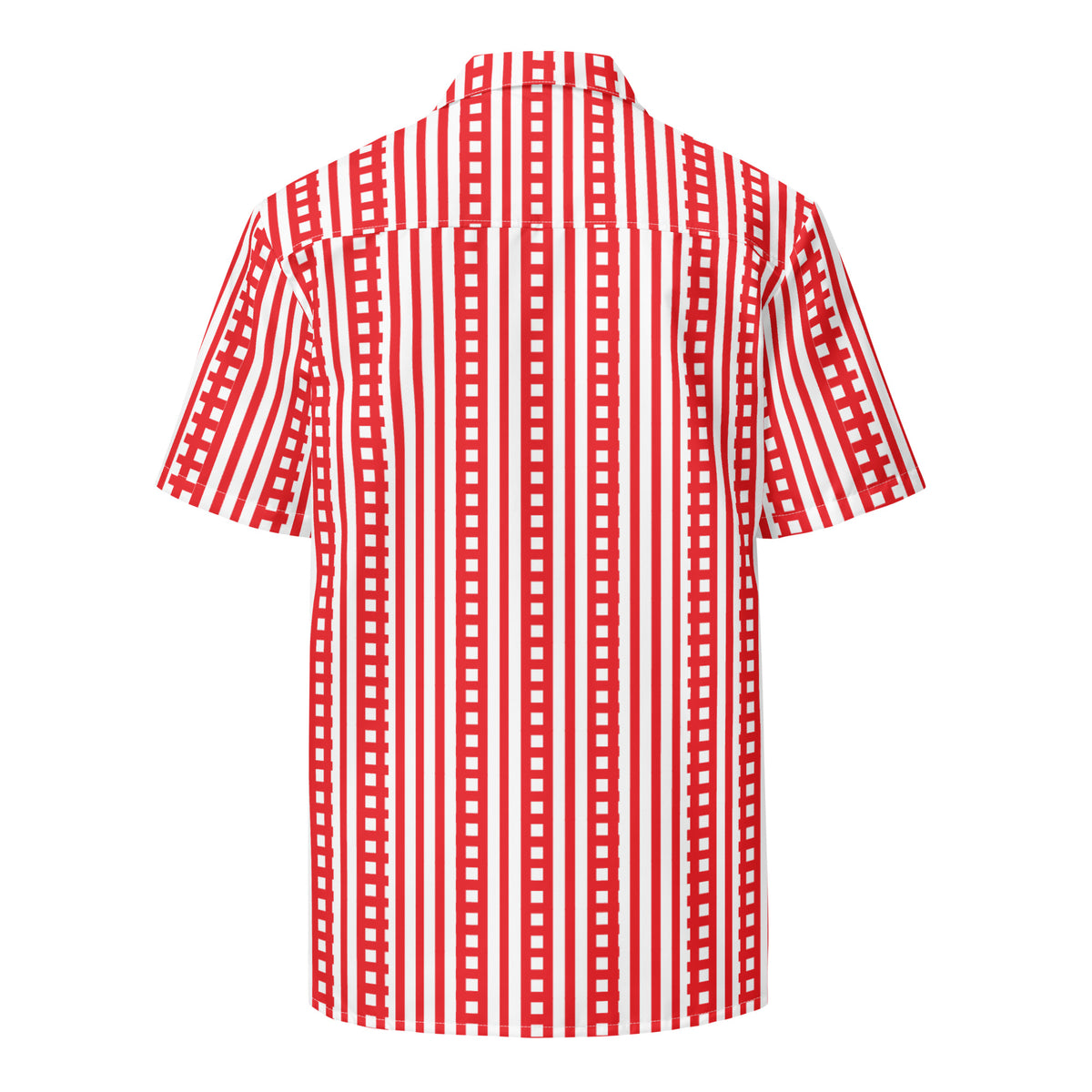 Good Wishes 365 red and white striped short-sleeve button-up shirt with an oversized fit.