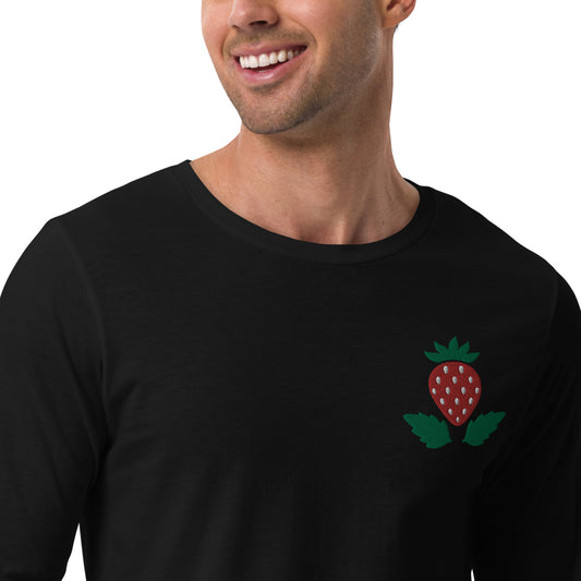 Unisex Long Sleeve Tee Strawberry Embroidery for Man