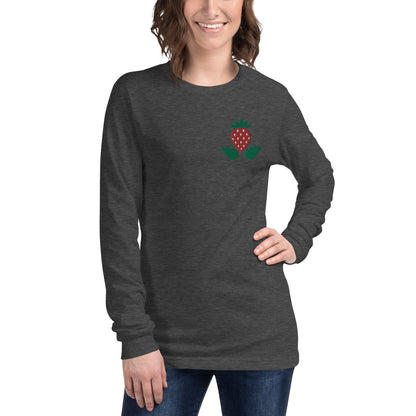 Unisex Long Sleeve Tee Strawberry Embroidery for Woman
