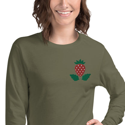 Unisex Long Sleeve Tee Strawberry Embroidery for Woman