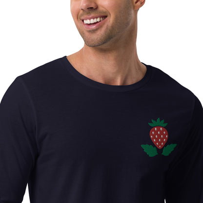 Unisex Long Sleeve Tee Strawberry Embroidery for Man