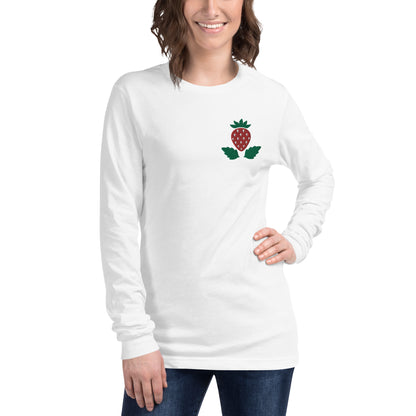 Unisex Long Sleeve Tee Strawberry Embroidery for Woman