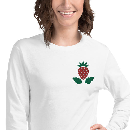 Unisex Long Sleeve Tee Strawberry Embroidery for Woman