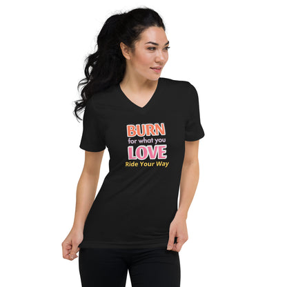 Unisex Short Burn Your Love Sleeve V-Neck T-Shirt