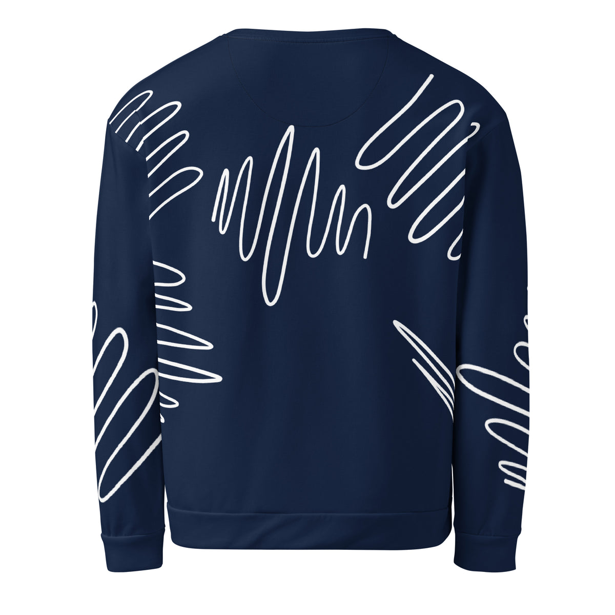 ProAll-over print recycled unisex sweatshirt in dark cerulean blue for women,  product flat, back view