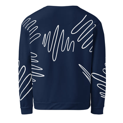 ProAll-over print recycled unisex sweatshirt in dark cerulean blue for women,  product flat, back view