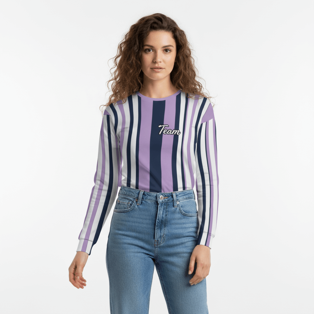 Women's All-Over Print Recycled Unisex Sweatshirt Athletic Pattern Stripes "Team" East Side Violet