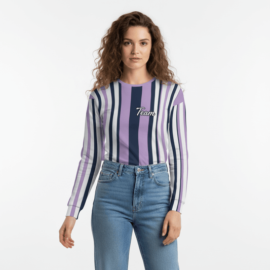 Women's All-Over Print Recycled Unisex Sweatshirt Athletic Pattern Stripes "Team" East Side Violet
