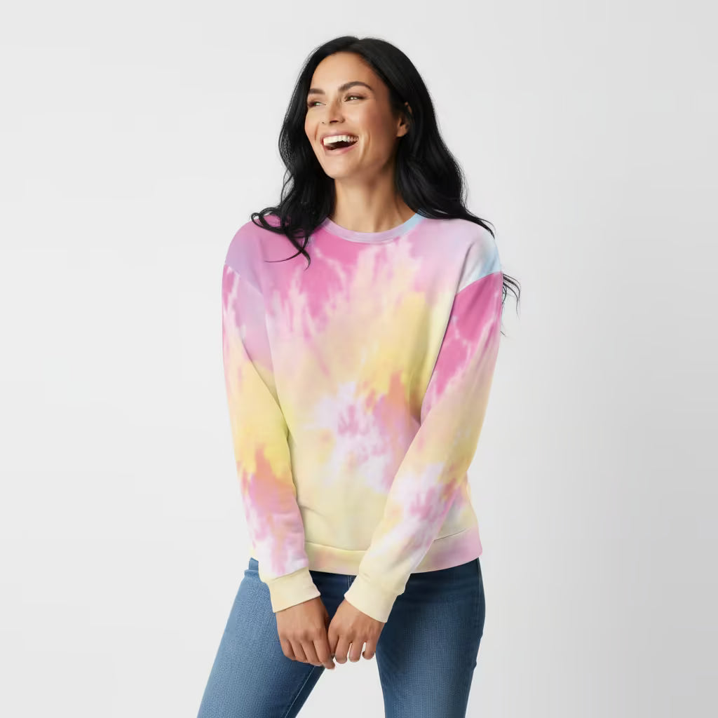 Women's All-Over Print Recycled Unisex Sweatshirt Tie Dye Yellow and Pink